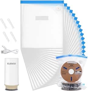 ELEGOO 3D Printing Filament Storage Vacuum Kit with Upgrade Auto Pump and Sealing Clips, 20 Thickened Sealed Bags, Dust Proof Humidity Resistant for Keeping Dry