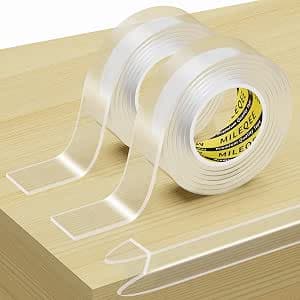 2PACK MILEQEE Clear Edge Protector Strip, 0.8in x 3.28FT, Sharp Edge Wrap Cover Tape, Self Adhesive Protective Bumper Guards for Cabinet Door Desk Glass Table Bed Furniture, Kitchen Countertop