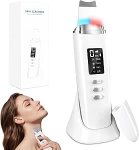 Skin Scrubber Ultrasonic Pore Cleaner Face with 4 Modes and Adjustable Intensity, Red Blue Light, LED Display and 5 Minute Auto Shut-Off, Blackhead Remover, Facial Cleansing Device