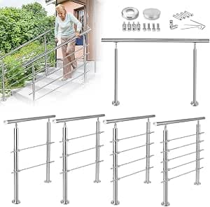 YRHome Stainless Steel Stair Railing for Stairs, Parapet for Indoor Outdoor Stairwell, Stairwell, Balcony, Parapet, Entrance Home, Garden (160cm, 3 Cross)