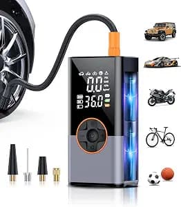 Tire Inflator Portable Air Compressor, 150 PSI Air Pump for Car Tires with Digital Pressure Gauge, LED Light and Auto Shut-Off Function, Cordless Air Compressor for Car, Motorcycle, Bicycle, Ball