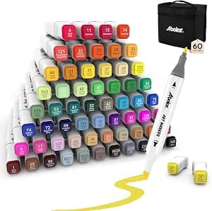 ABEIER 60 Colours Professional Alcohol Dual Tip Markers - Artistic Drawing Pens with Quick Drying for Painting, Sketching and Coloring for Adults