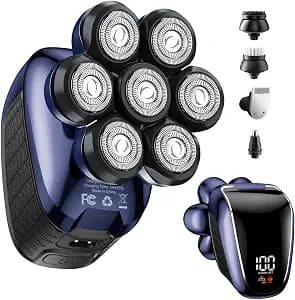 Head Shavers for Bald Men: 5-in-1 Electric Razor with 7D Floating Head & Double Blade - Waterproof Wet Dry Shaver, Travel Lock, LED Display (Deep Blue)