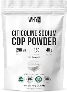 Pure Citicoline CDP Choline Powder Unflavored Choline Supplement for Focus Memory & Cognitive Support Smooth Mixing Non-GMO Vegan No Additives, 40 g