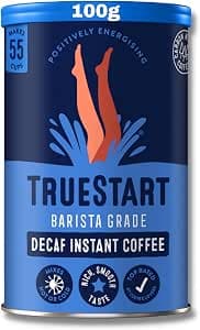 TrueStart Barista Grade Decaf Coffee – 100% Full Flavour Instant Coffee, 1 Pack (100g, 55 Cups), Mycotoxin-Free & Rich in Antioxidants, Premium Freeze-Dried, Smooth Rich Roast, Decaffeinated