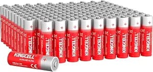 KINGCELL AA Batteries 100 Pack, High-Performance Alkaline AA Batteries 10-Year Shelf Life Double A Batteries with Long-Lasting Power for Household