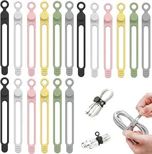 Data Cable Organizer, 2026 NEW Elastic Silicone Cable Ties, Reusable Cable Ties Wire Management Organizer, Multi-Purpose Cord Organizers for Bundling and Fastening Earphone, Phone Charger (12)