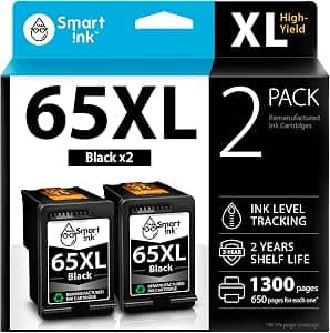Smart Ink Remanufactured Ink Cartridges Replacement for HP 65 XL HP 65XL (2 Black Combo Pack) to use with DeskJet 3755 2600 2625 2652 2655 3700 3720 3752 3772 Envy 5000 5010 5052 5055 Printer Series