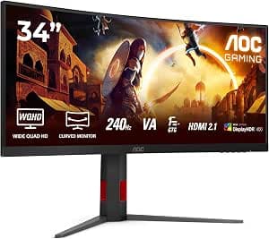 AOC CU34G4Z Gaming Monitor 34" WQHD Curved, 240Hz, Fast VA, 1ms GtG, HDR400, FreeSync Prem., Height Adjustable (3440x1440, 2X HDMI 2.1, 1x DP 1.4, USB-Hub) Black/Red