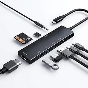 USB C HUB for iPad Pro 9-in-1 Adapter iPad Pro M4 M2 M1 13 12.9 11 inch iPad Air 5 4 Docking Station with 4K HDMI, USB-C PD, SD/TF Card Reader, USB 3.0, 3.5mm Headphone Jack, Type C Data, iPad mini 6