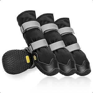 OHCOZZY Non-Slip Dog Shoes with Reflective Straps Waterproof Wear-resistant Leather Rubber Sole Dog Shoes Paw Protection for Small, Medium and Large Dogs Pack of 4 (Size M, Black)