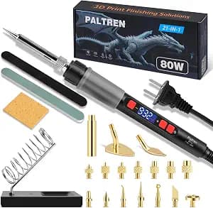 21-in-1 3D Printer Smoothing Tool Kit, 80W LED Digital Adjustable Temperature Soldering Welding Iron Kit with Insert Brass Heatset Nuts & Soldering Tips, Fast Heating 3D Printing Modify Finishing Tool