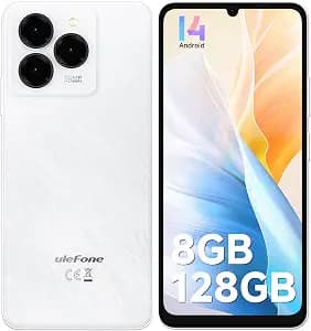 Ulefone Note 20 Pro Phone Unlocked, 8GB+128GB, 8-Core, 6.75" 90Hz Display, Android 14, 50MP AI Camera, 6000mAh Battery, Dual 4G LTE, Fingerprint/Face Unlocked Smartphone, Widevine L1, GPS, White