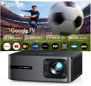 Projector 4K Daylight with Google TV 14.0, 2200 ANSI, MEMC, HDR10, 40W Dolby Audio, 4K Projector Home Cinema AI Image Adjustment Smart Projector Google Voice Control 2-Way Bluetooth 5.4 WiFi 6 2+32GB