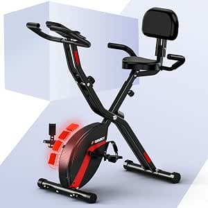 Exercise Bike,MOSUNY 2025 New Foldable Stationary Bike with 16 Levels Magnetic Resistance, Folding Exercise Bicycles with 10DB Near-Silent with, 350LBS Capacity,Comfortable Seat Backrest