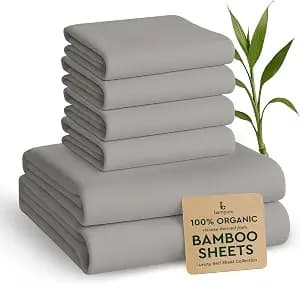 BAMPURE Luxury Series 6 Pcs Queen Sheet Set - 100% Pure Viscose derived from Bamboo Sheets Queen Size - Super Soft Queen Cooling Sheets for Hot Sleepers - Up to 16’’ Deep Pocket Queen Sheets (L Gray)