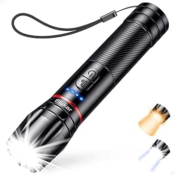 Blukar LED Torch Rechargeable, 2000L Super Bright Flashlight with 2 Colors (Warm& Cool White), 10 Lighting Modes, Zoomable, Long Lasting,Waterproof Mini Torch for Power Cuts,Emergency,Camping,Outdoor