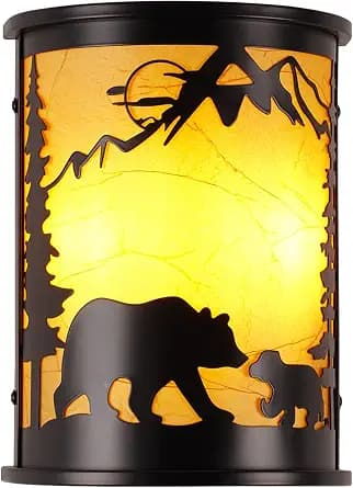 Rustic Wall Sconces, 2-Light Farmhouse Bear Wall Lamp with E12 Base, Modern Black Lighting for Bedroom, Living Room, Hallway, Stairway, Porch, Cabin