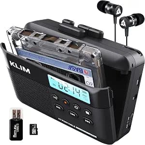 KLIM K7 Cassette Tape Player + Cassette to MP3 Converter + Portable Cassette Player + Walkman Cassette Player + Built-in Microphone & Speaker + Rechargeable Battery + Earphones + 16GB SD Card
