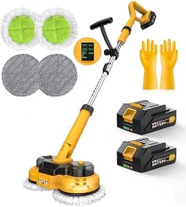 21V Cordless Electric Mop Floor Cleaner, Dual-Motor Rechargeable Hard Floor Cleaner Scrubber, 2Packs 2000mAh Batteries Spin Mop with LED Headlight & Water Tank for Hardwood, Tile, Marble, Vinyl
