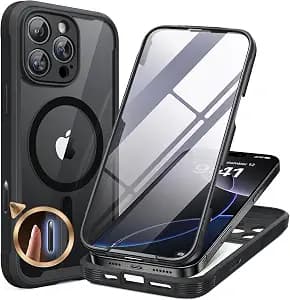 Miracase Magnetic for iPhone 16 Pro Case Full-Body Phone with Built-in Glass Screen Protector, [Compatible with MagSafe] Military Drop Proof 16 Pro Cover Bumper 6.3 inch, Black