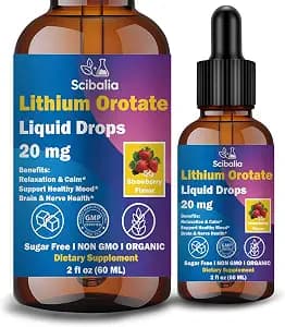 Lithium Orotate Liquid Drops 20mg, Potency 11-in-1 Lithium Supplement w. NAC Magnesium Ashwagandha Theanine Vitamin D3 B6 B12 for Memory Brain Mood Cognitive Support, Non-GMO Gluten Free