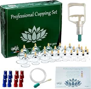 Uplife Cupping Glasses with Vacuum Pump - Cupping Set with 24 Glasses for Cupping & Cupping Therapy - Cupping Device & Massage Set Physiotherapy Accessories