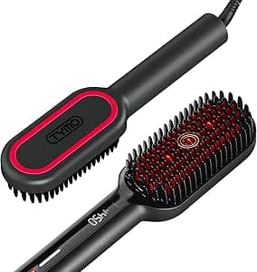 TYMO Hair Straightening Brush, Ionic Plus Professional Hair Straightener, Quick Styling, 16 Temperatures, 80-230 °C, LCD Display, Dual Voltage, Fast Heating, Anti-Scald, Anti-frizz