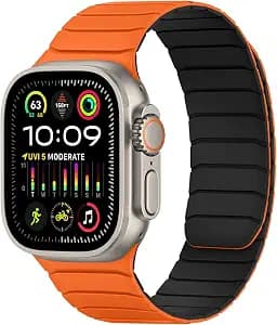 Tasikar Magnetic Bands Compatible with Apple Watch 49mm 46mm 45mm 44mm 42mm Soft Silicone Replacement Loop Wristband for iWatch Ultra 3 2 1 SE Series 11 10 9 8 7 6 5 4 3, Orange-Black