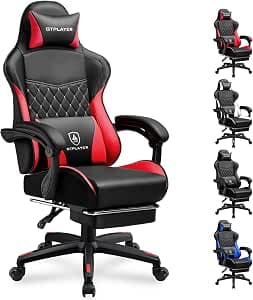 GTPLAYER Gaming Chair, High Back Leather Computer Gaming Chair with Footrest, Ergonomic Height Adjustable Office Chair with Removable Cover and Lumbar Support for Gaming and Work (Red)