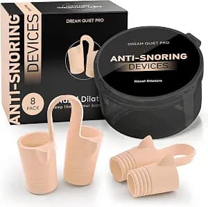 Anti Snoring Devices – Nasal Dilators - Nose Clips for Snore Relief & Better Sleep – Comfortable Silicone Snore Stopper – Anti Snoring Nose Vents – 8 Pack + Travel Case