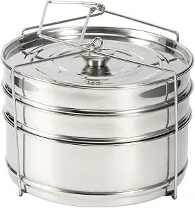 Stackable Stainless Steel Steamer Pots Set - 3 Tier Pans for 6QT Pressure Cookers, Dishwasher Safe Insert Cookware Instant Pot Accessories Stacking Pots for Steaming, Cooking, Serving