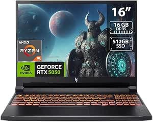 Acer Nitro V 16 AI WUXGA IPS 180Hz Gaming Laptop AI PC, AMD Ryzen 5 240 Processor, 16GB RAM, 512GB SSD, NVIDIA® GeForce RTX™ 5050 8GB GDDR7 Graphics, Windows 11,English Keyboard, Obsidian Black