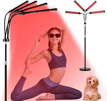 Floor Red Light Lamp, Infrared Lamp with 3 Wavelengths (660/850/940), 4 Heads Red LED Light with 360° Gooseneck & 10/20/30Mins Timer & 5 Brightness, 180LEDs Infrared Light for Home/Office Use