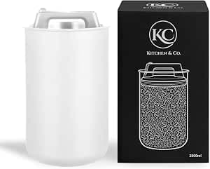 KC Kitchen & Co. Airtight Coffee Canister for 1 kg Coffee Beans - Stainless Steel Storage Jar with Vacuum Lid & Aroma Seal - Storage Jar for Coffee, Tea, Sugar, Cereal White (2800 ml)