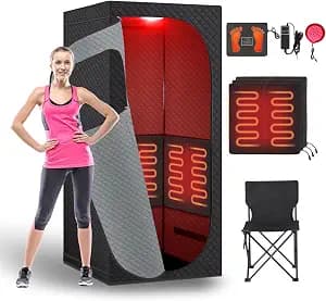 Far Infrared Sauna Box, Portable Dry Sauna with Red Light Therapy for Detoxification, Relaxation, Carbon Crystal Heating,9 Levels, 5.9'×2.9'×2.6'