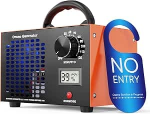 Ozone Generator - 120,000 mg/H Ozone Device up to 320 ㎡ with Temperature and Humidity Display, 120 Minute Timer, O3 Ozone Air Purifier for Car, Garages, Home, Hotels, Kitchen, Pets, Cleaning Odours