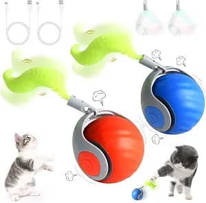 2PCS Speedy Tail 2.0 Cat Toy, Interactive Cat Toys for Bored Indoor Automatic Turbo Toys Rolling Ball 2.0, Smart Electric Self Moving Toy, Two Speed Adjustment, USB Rechargeable (Mix)