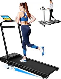 DeerRun Walking Pad Treadmill with Incline and Handle Bar, 4-in-1 Foldable Under Desk Treadmills for Home Small or Office, 300 lbs Capacity 3.0 HP Folding Portable Walking Pad with APP