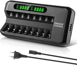ENEGON AA AAA Rechargeable Battery Charger with LCD Display - 8 Independent Slots - Smart Ni-MH/Ni-CD Fast Charger with Protection - 100-240V AC Adapter