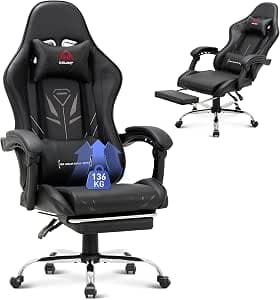 COLAMY Gaming Chair, Computer Chair with Footrest and Lumbar Support, Height-Adjustable Gaming Chair with 360° Swivel Seat and Headrest, Video Gamer PC Chair, Ergonomic High Backrest, Black