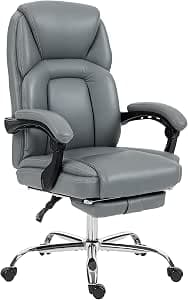 HOMCOM Ergonomic Office Chair with Footrest, 135° Reclining PU Leather Executive Desk Chair with Pocket Spring Seat for Home Office Work, Grey