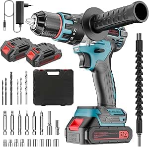 21V Brushless Cordless Screwdriver 80 Nm - Professional Cordless Drill with 2 x 2000 mAh Batteries, 2-Speed, 20+3 Torque Levels, LED & Accessories - For Craftsmen, Workshop & Renovation
