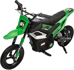 24V Electric Dirt Bike for Kids, 250W Chain Drive Motor, Magnesium Alloy Wheels, Pneumatic Tires, Key Start, Rear Shock, Disc Brake, Green