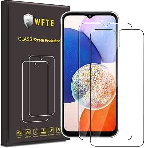 WFTE Pack of 2 Tempered Glass Screen Protectors for Samsung Galaxy A14, 9H Hardness Tempered Glass Protection, Anti-Scratch Glass Film, Anti-Bubble Screen Protector for Galaxy A14 5G / 4G