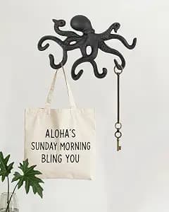 Wall Hooks for Hanging - Cast Iron Vintage Wall Decor Coat Rack - Vintage Rustic Design Hat Hooks for Kitchen, Entryway - Handmade Heavy Duty Key Hook (Octopus)