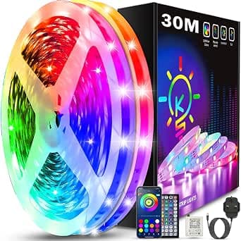 Keepsmile 30M Led Strip Lights(2 Rolls of 15M) with Music Sync,Bluetooth Smart App Control Color Changing Indoor Led Light Strips with Remote,Flexible Lights for Bedroom Birthday Home Party Decor