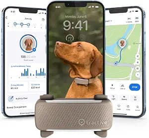Tractive Smart Dog GPS Tracker | Live Pet Tracker with Virtual Fence | Vital Signs Monitoring of Heart & Respiratory Rate | Bark Monitoring | Dog Collar Attachment (Brown)