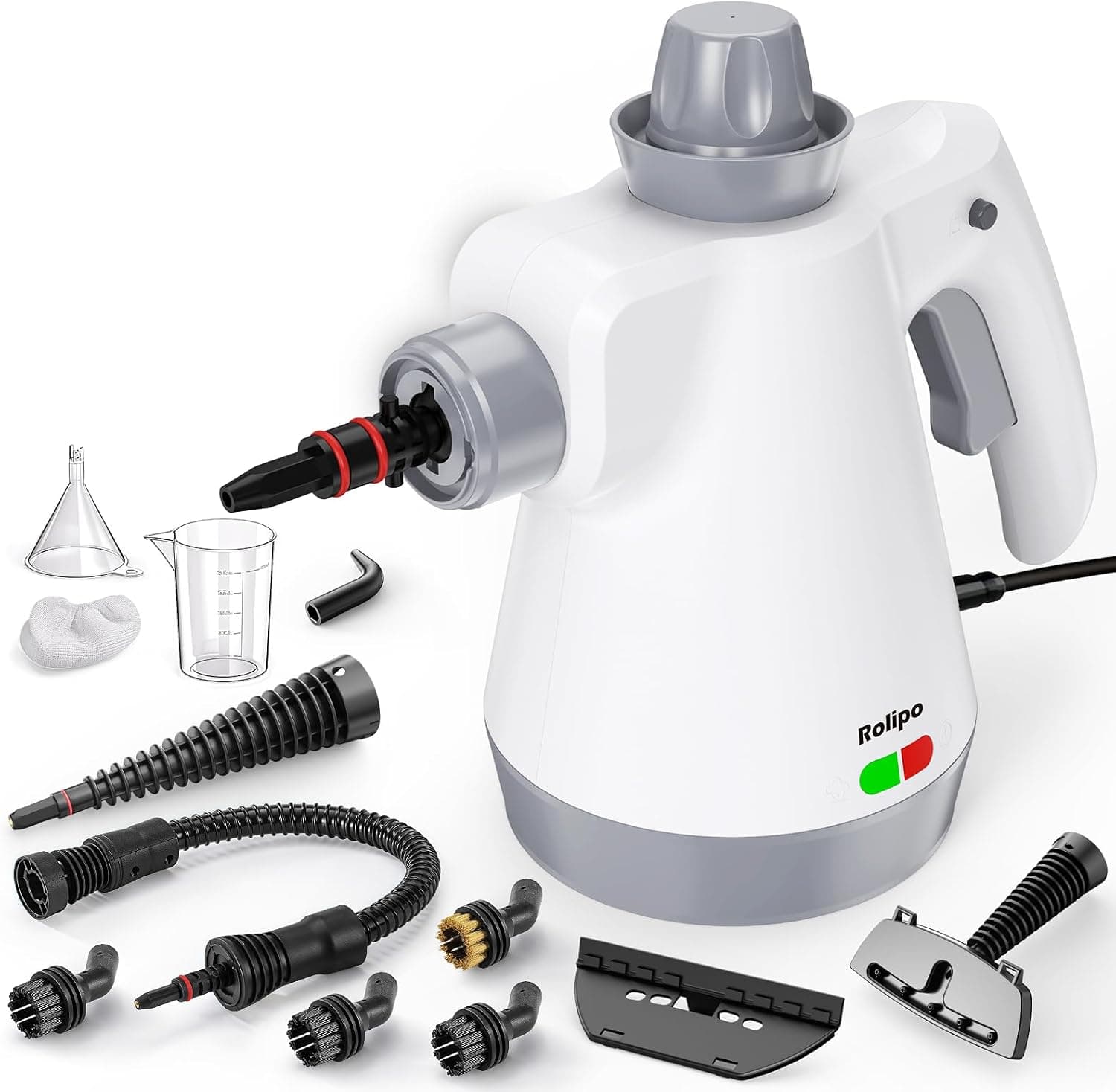 Rolipo Handheld Steam Cleaner with 12-Piece Accessories, 1050W Steam Cleaner for Household, Kitchen, Bathroom, Window, Upholstery & Car - 100% Chemical Free, High Pressure Steam Against Dirt