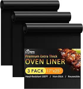 HOTEC 3 Pack Heavy Duty Oven Liners for Bottom of Oven, 17"x25" Large Heat Resistant 500°F Non-Stick Oven Mats, BPA & PFOA Free Dishwasher Safe, Compatible with Electric/Gas/Toaster Ovens & Grill